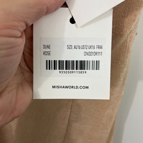 New Misha Size 12 Rose Gold Dune One Shoulder Ruched Midi Dress - Picture 10 of 15